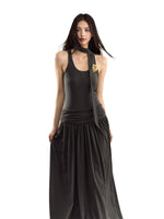 Ruched Waist A-Line Knit Slip Dress