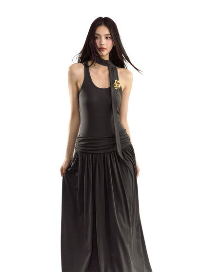 Ruched Waist A-Line Knit Slip Dress