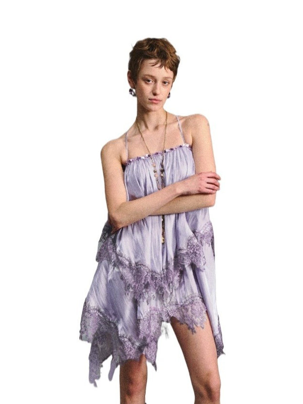 Lilac Beaded Satin Cami Dress