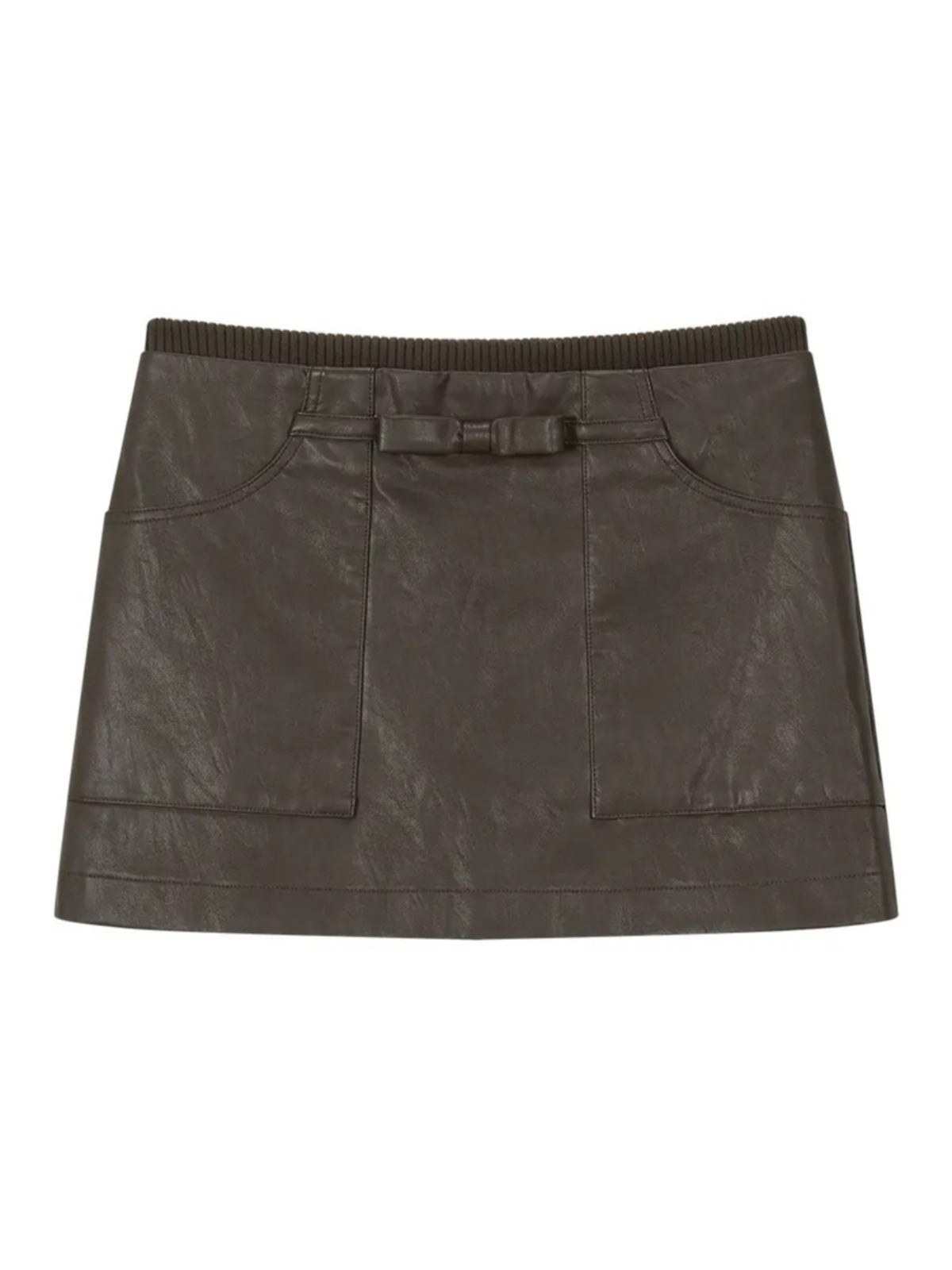 Vintage Bow PU Leather Skirt