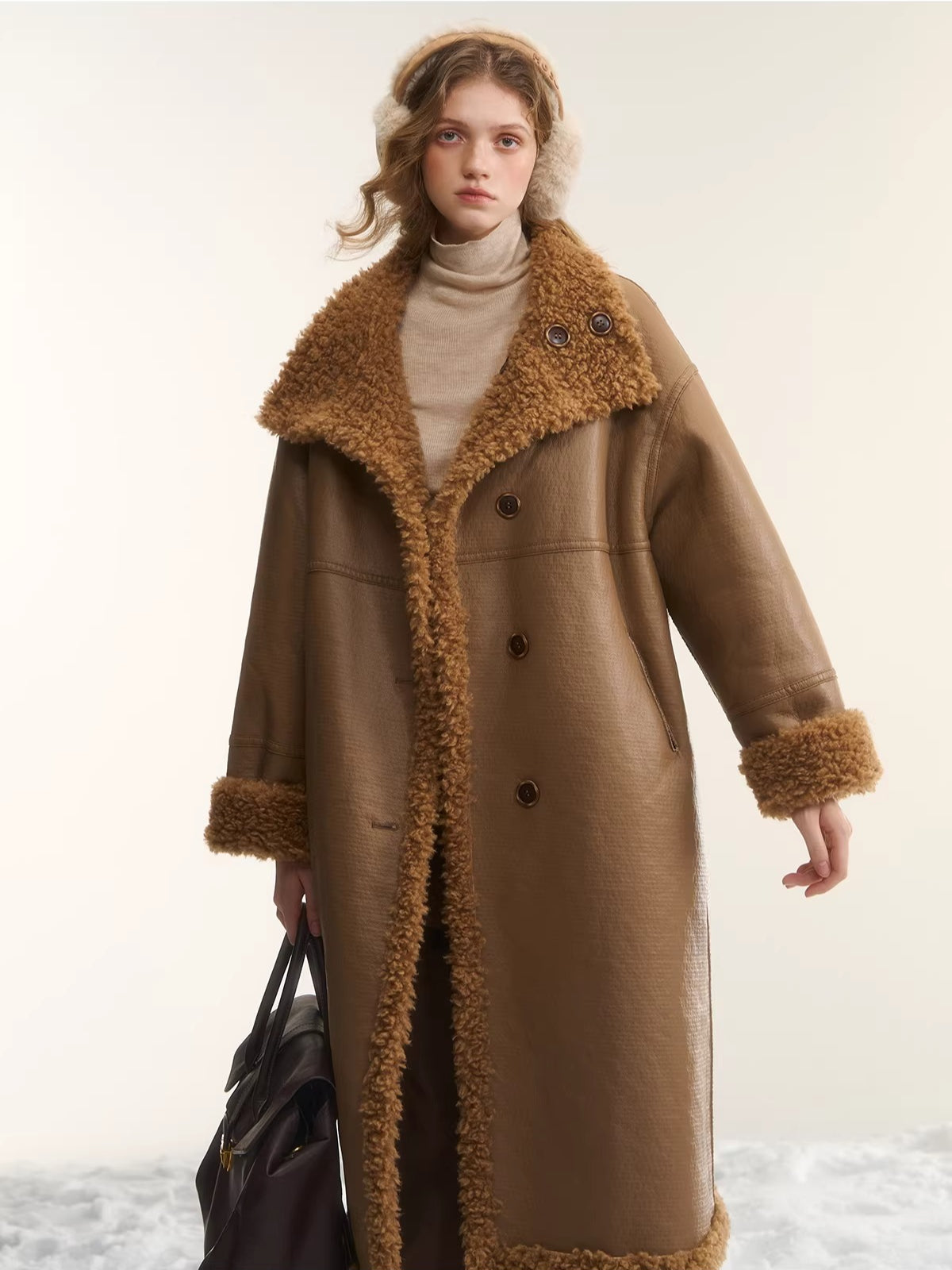 Two-Way Reversible Shearling Wool Coat