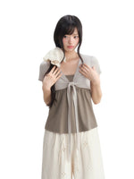 Fake Two-Piece Tie Blouse & Pants Set