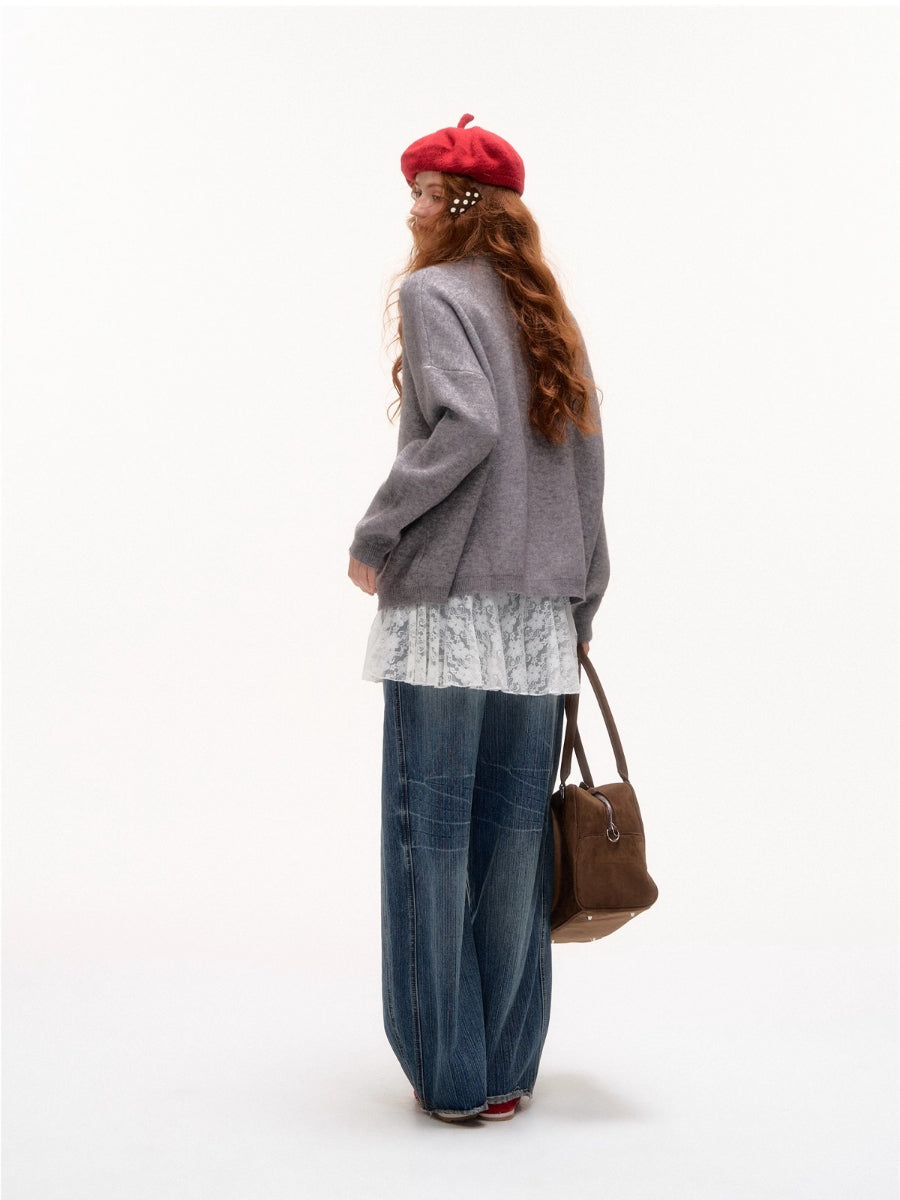 Bow-Knot Puppy Jacquard Pullover Sweater