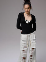 Hooded Zip Slim Long-Sleeve T-shirt