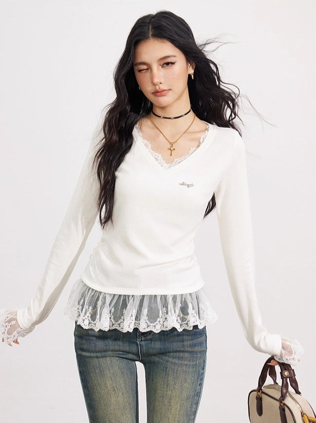 Off-white Lace V-Neck T-shirt