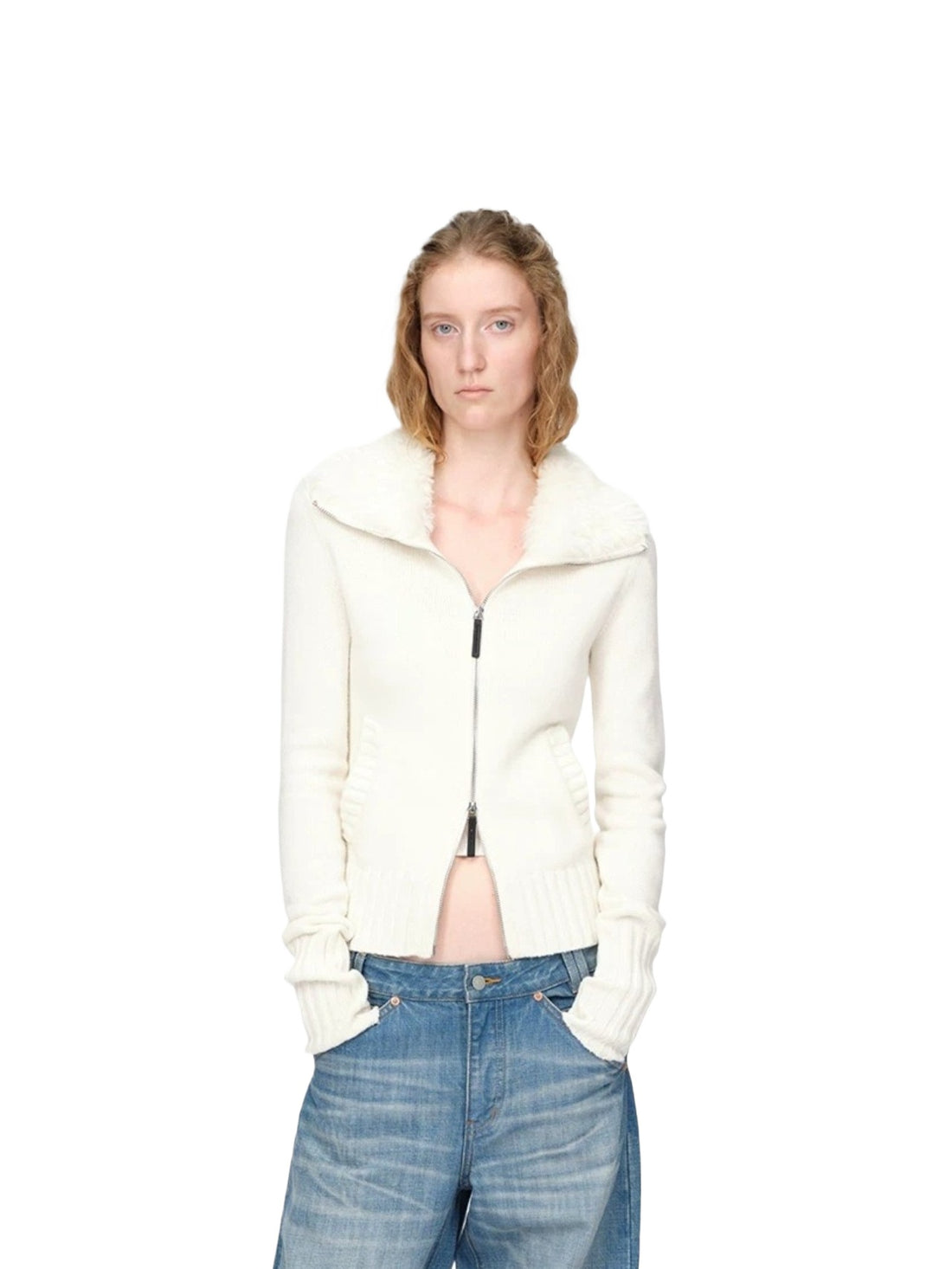 Vintage Wool Fur Collar Cardigan