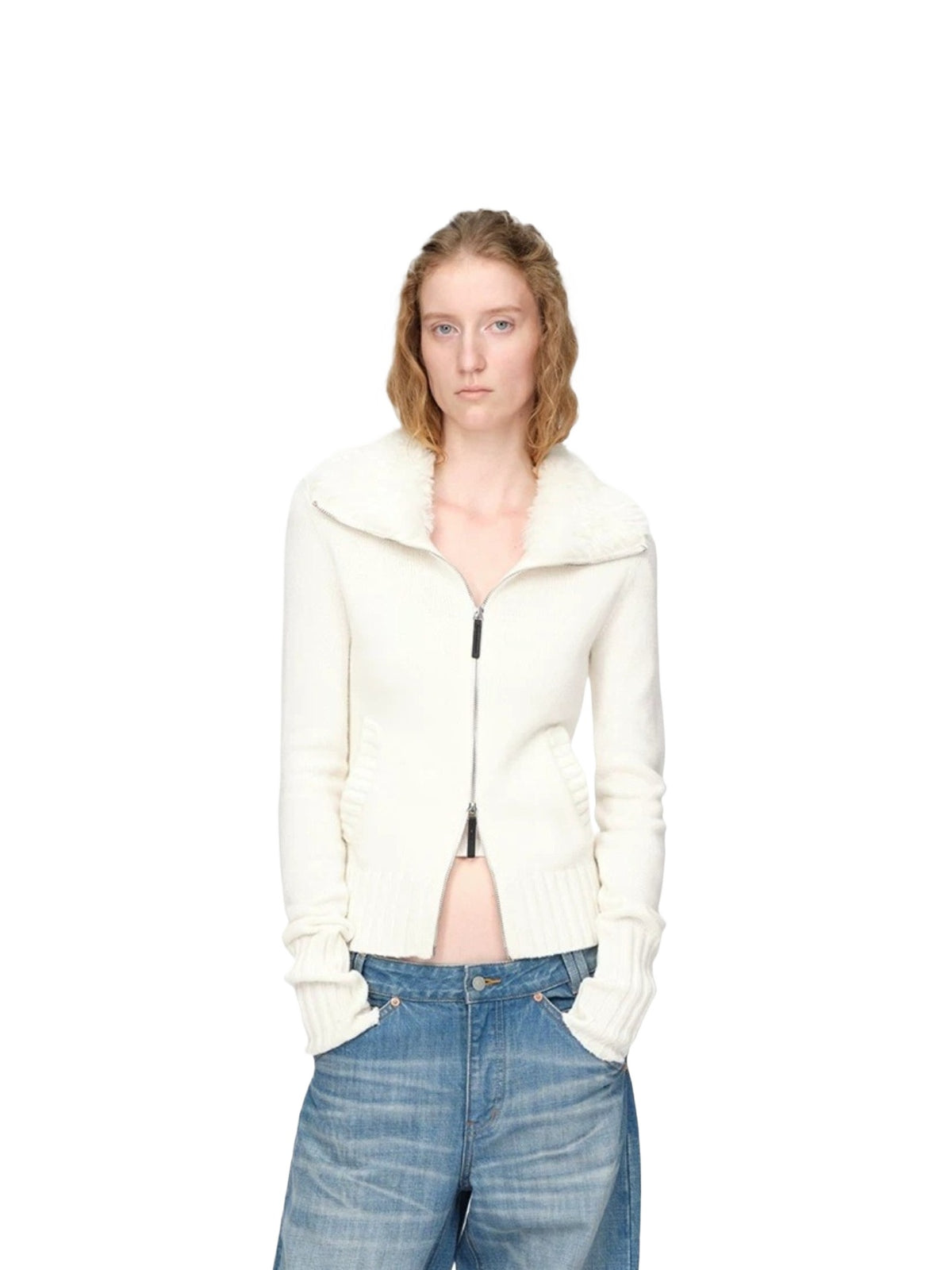 Vintage Wool Fur Collar Cardigan