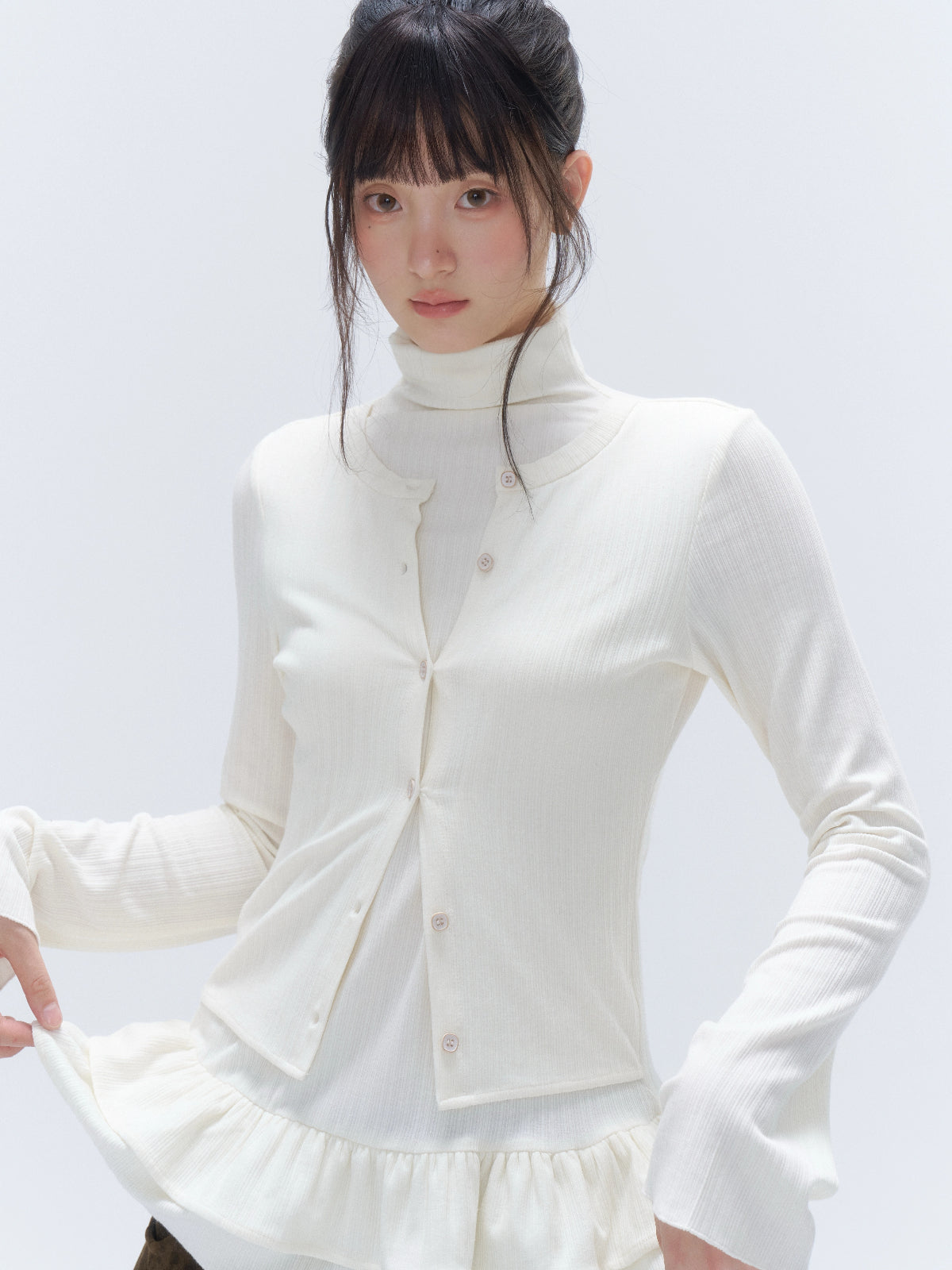 Ruffle Layered-Look Mock-Neck Top