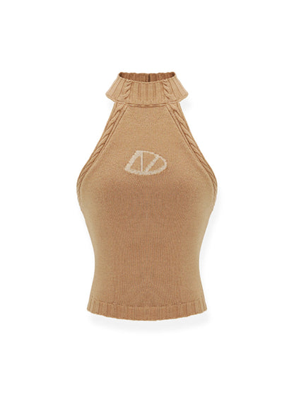 High Neck Sleeveless Backless Fitted Knitted Vest