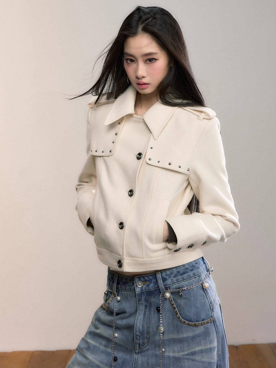 Off-White Studded Decorative Cropped Jacket