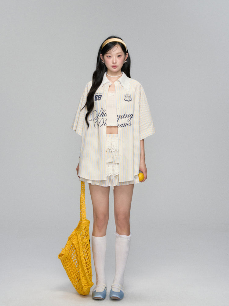 Striped Jersey Shirt Coat & Skirt Set