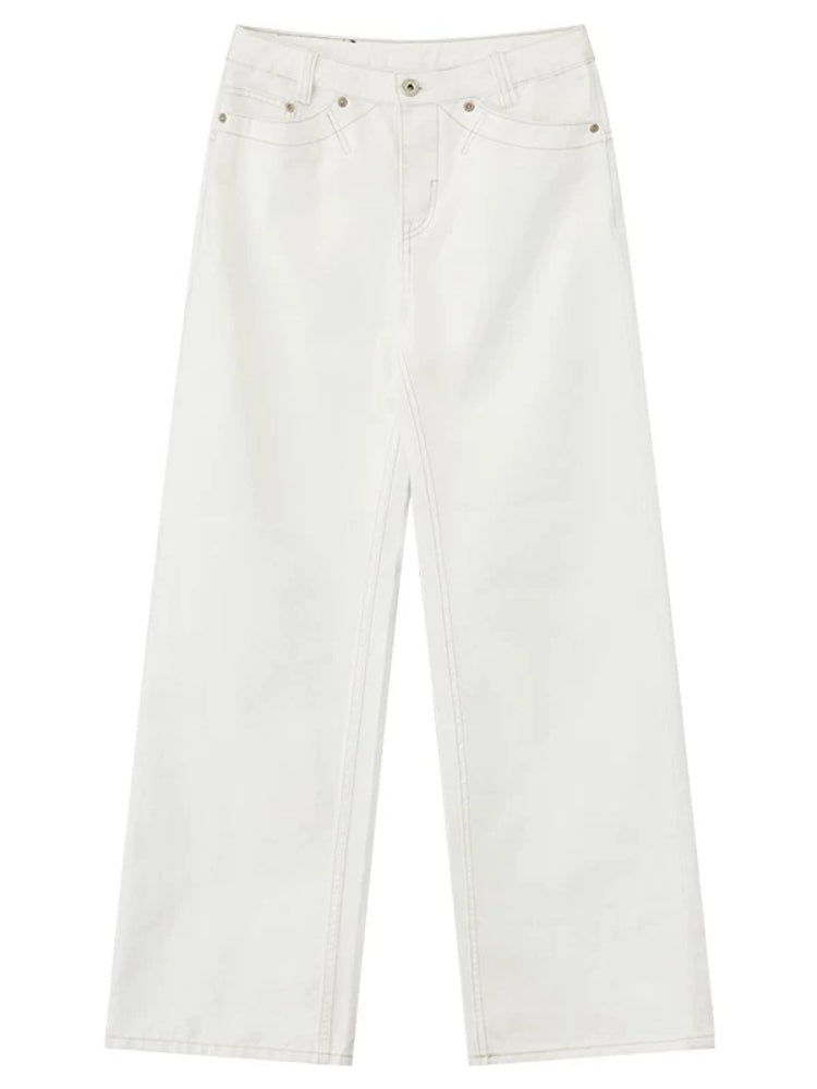 White Mid-Rise Straight Jeans