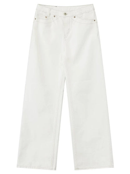 White Mid-Rise Straight Jeans