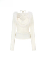 Fox-Trim Halter Knit Top