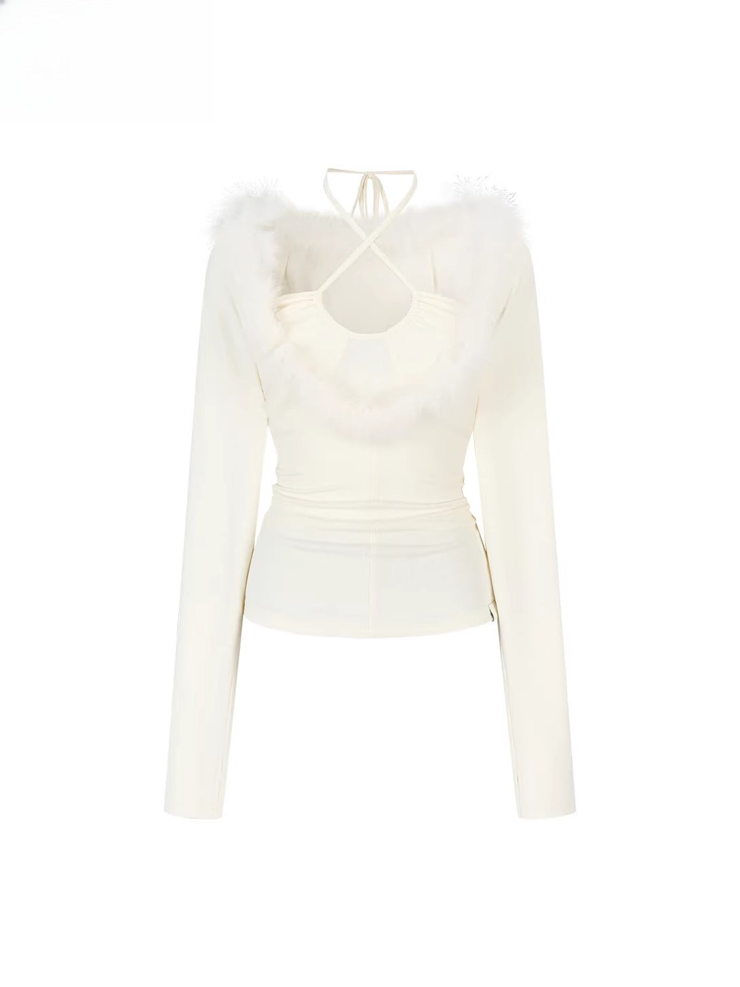 Fox-Trim Halter Knit Top