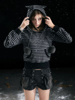 Striped Cat Ear Knit Hoodie