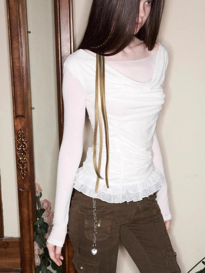 Draped Mesh Layered Top