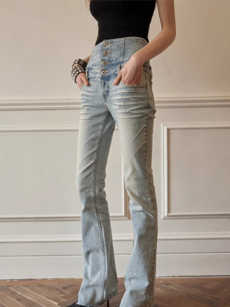Washed High Waist Flare Jeans