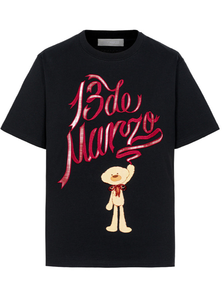 Checkered Ribbon Logo Cotton Short-sleeve T-shirt