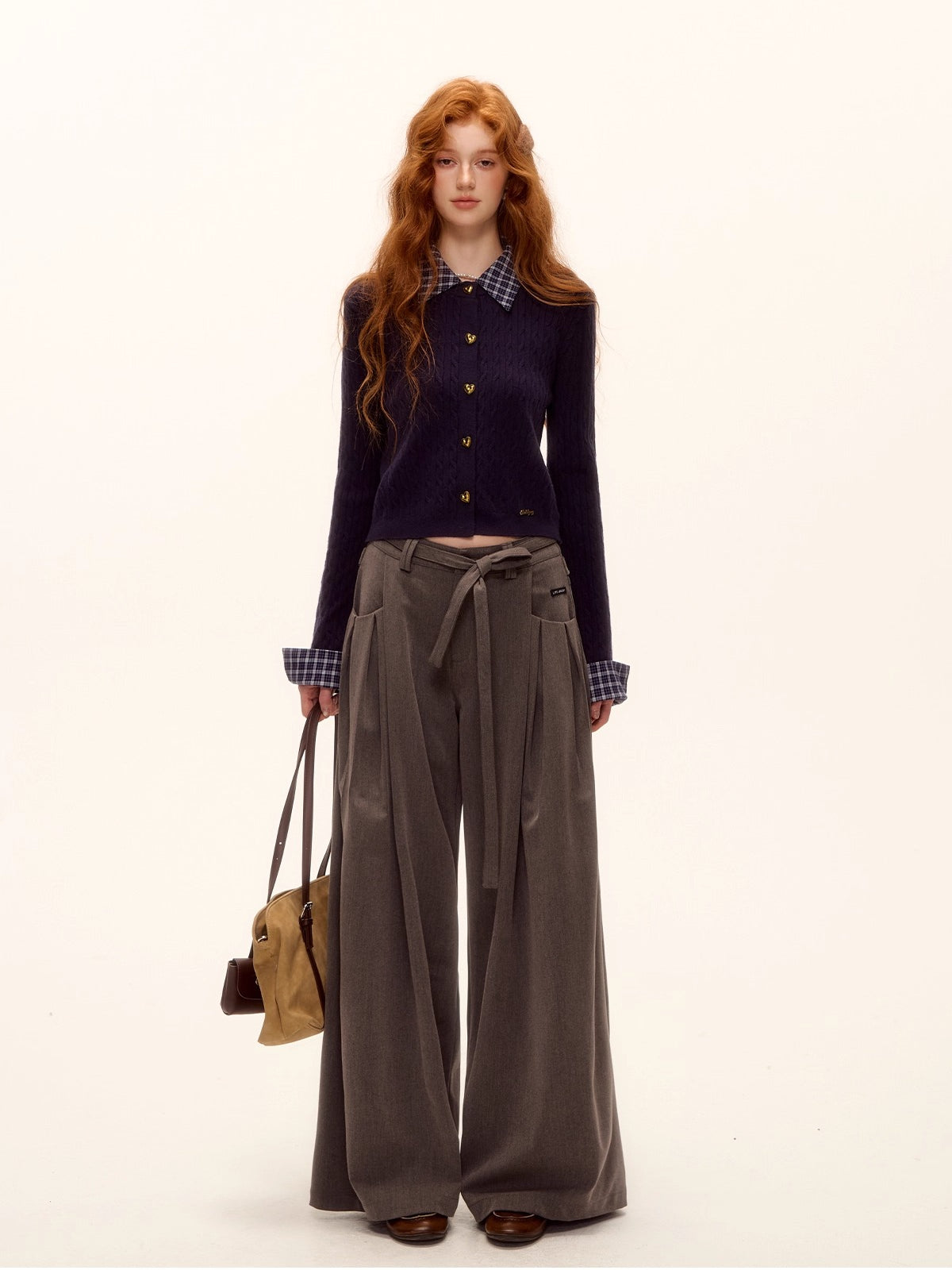 Pleated Tie Wide-Leg Pants