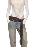 Vintage Studded Fringe Wide Waist Belt