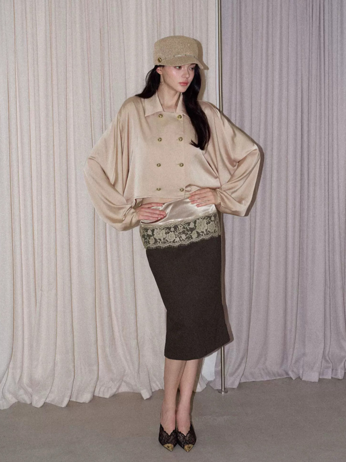 Satin Batwing Sleeve Top
