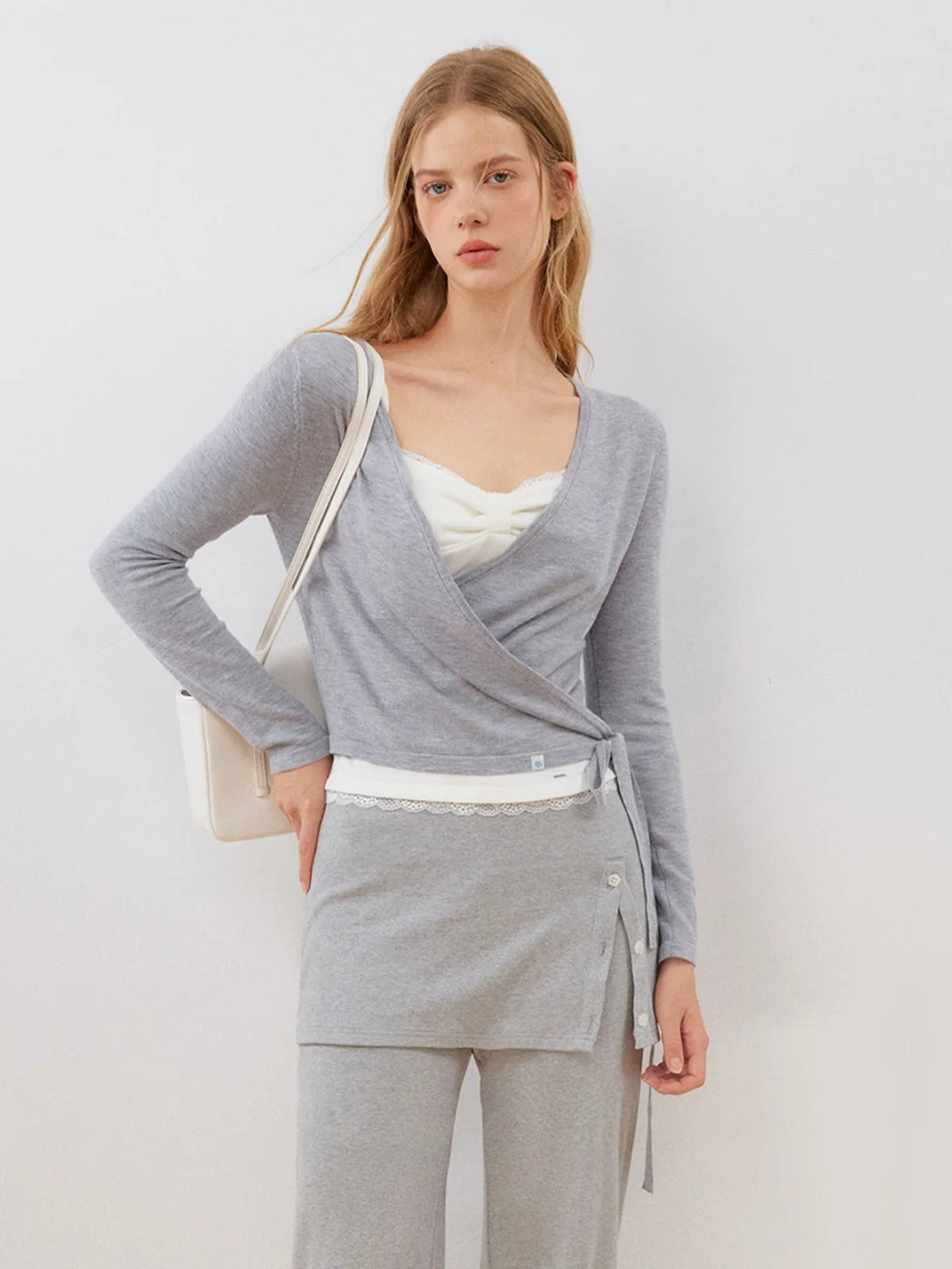Silk Wool Wrap V-Neck Knit Top