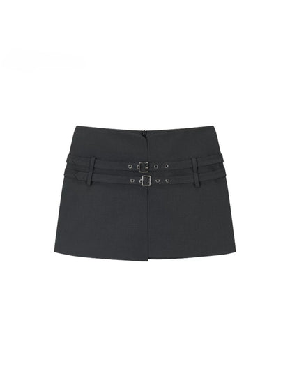 Asymmetric Belt Mini Skirt