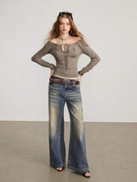 Convertible Tie Shoulder Long Sleeve Top