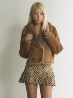 Double-Breasted Faux Suede Fur Jacket