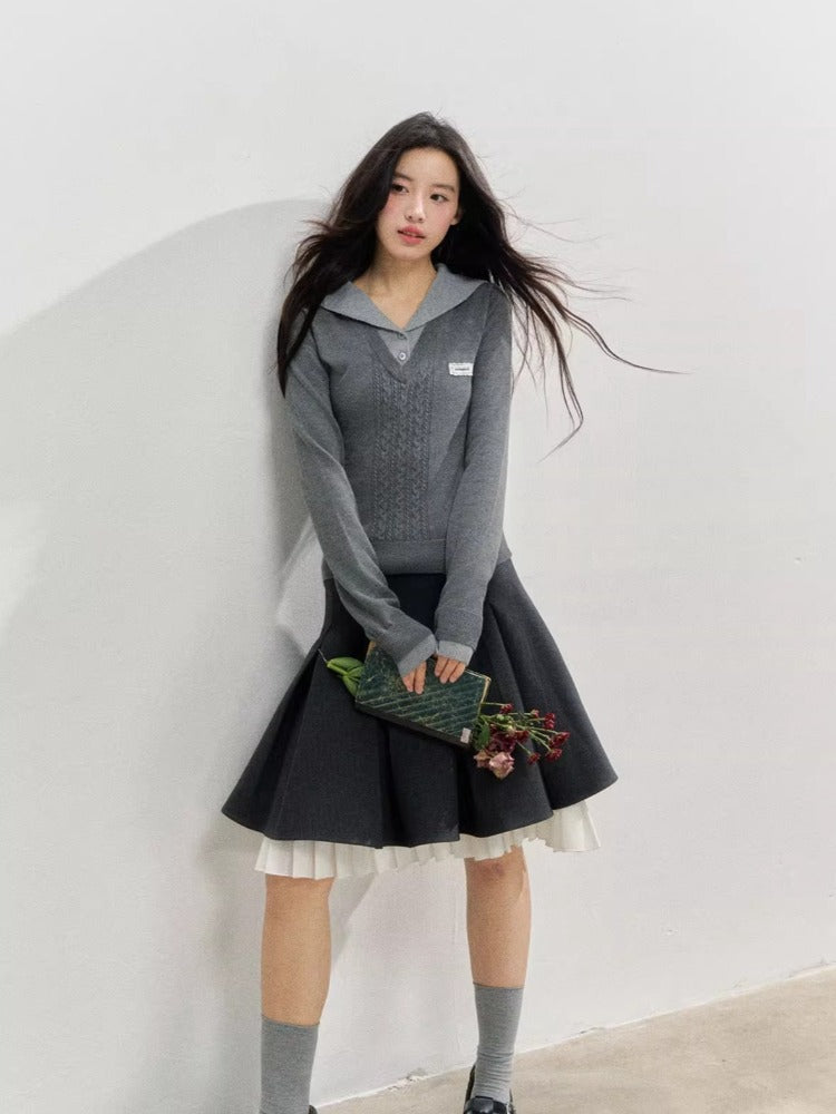 Navy Collar Knit Blouse