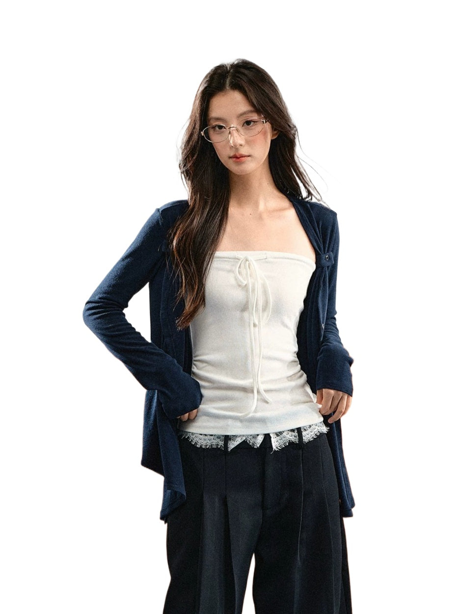 Tie Bust Knit Cardigan Set
