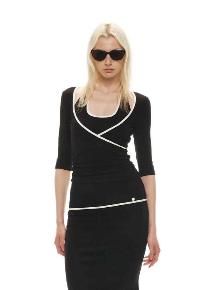 Contrast Knit Halter Skirt Set