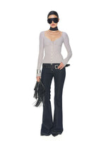 Low-Rise Zip Flare Jeans
