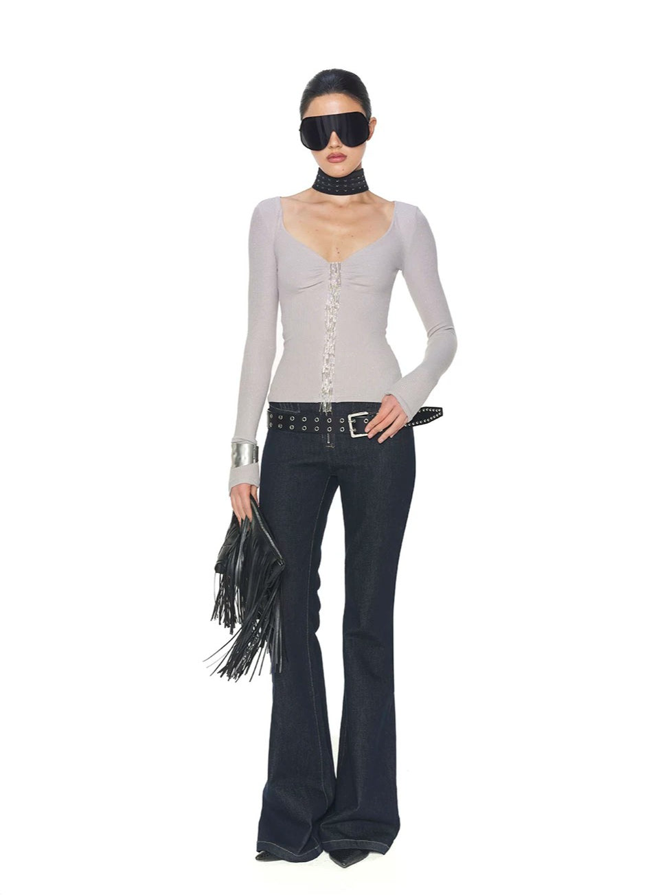 Low-Rise Zip Flare Jeans