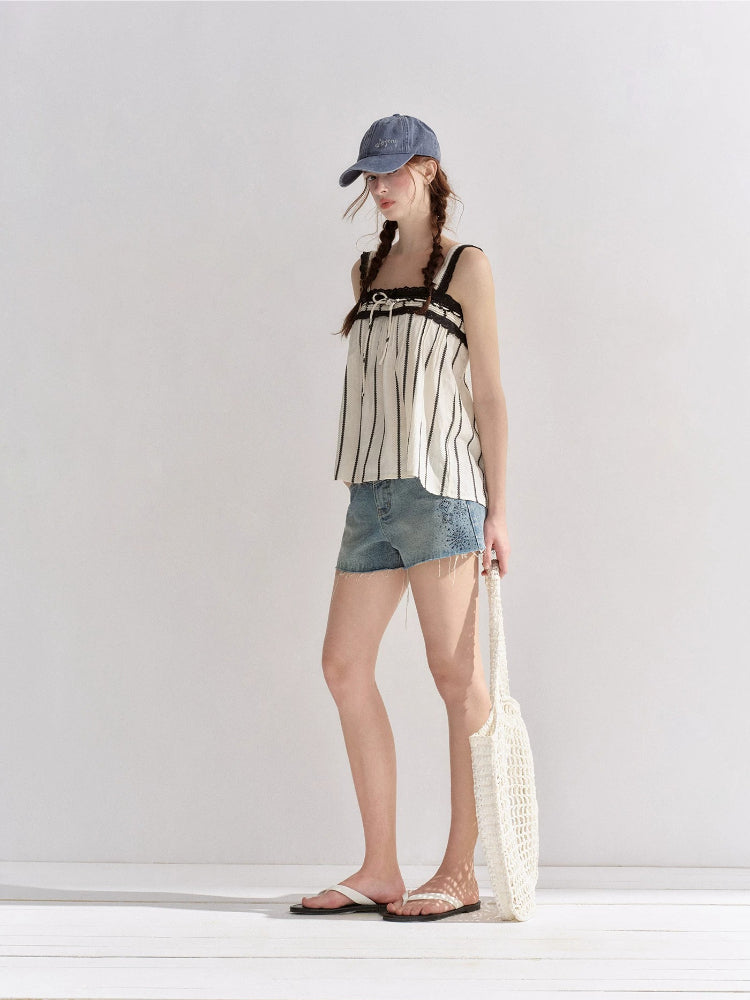 Lace Trim Striped Cami