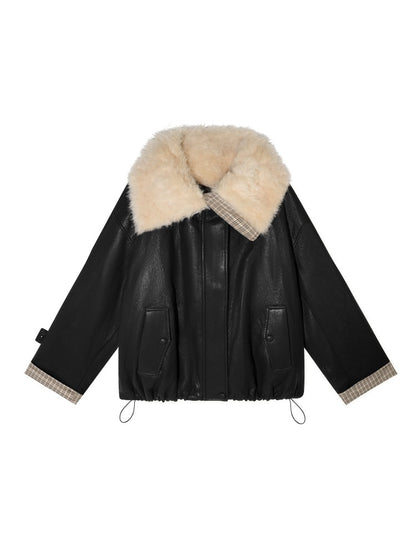 Plaid Faux Fur Collar Down Jacket