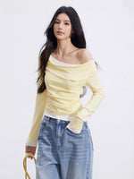 Yellow & Gray Layered Ruched Top