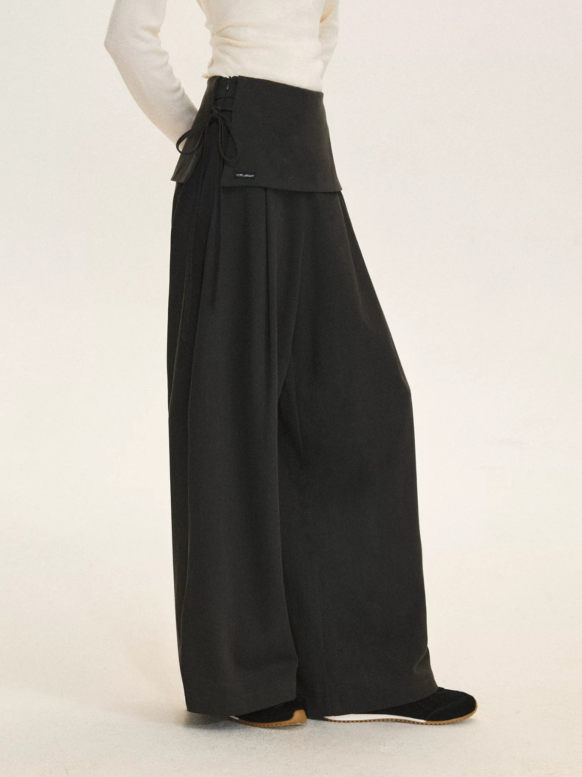 Layered Tie Waist Barrel Trousers