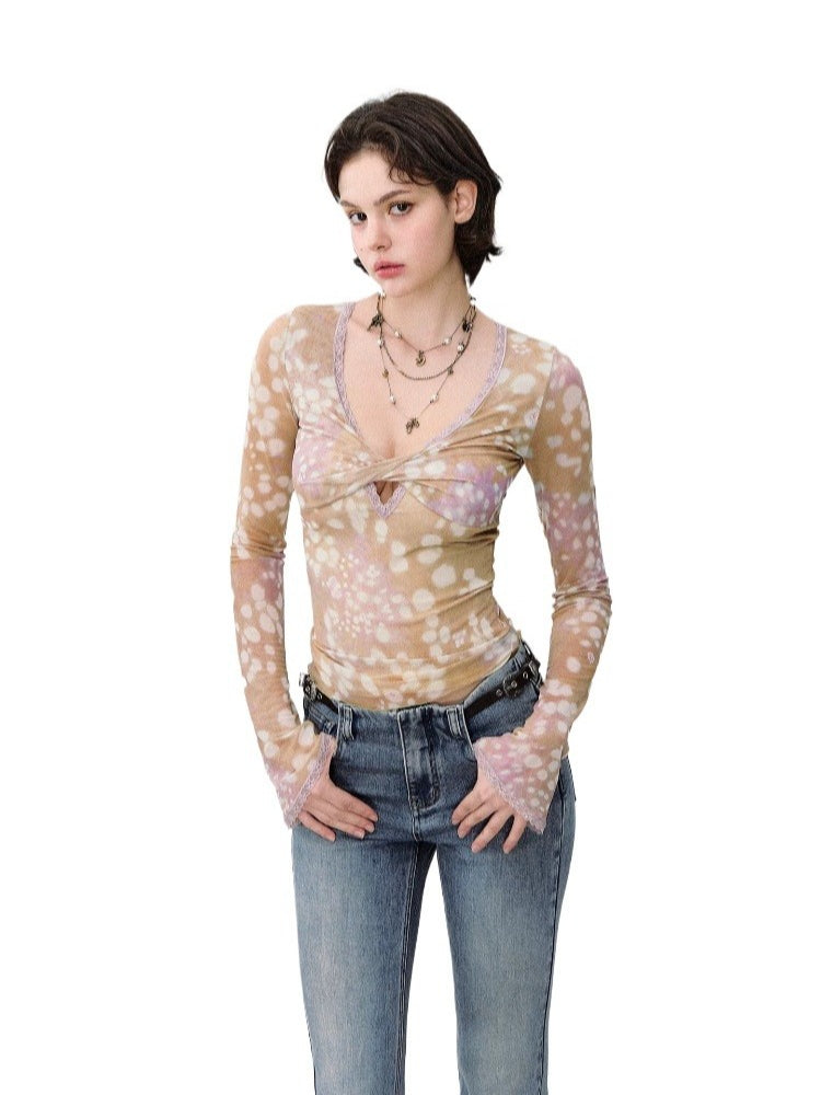 Deer Print Mesh Top