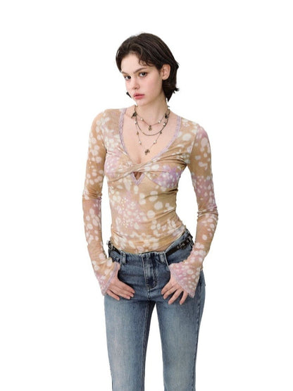 Deer Print Mesh Top