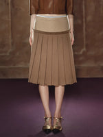Satin Pleated A-Line Skirt Leather Jacket Set