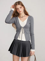 Layered V Neck Tie Knit Top