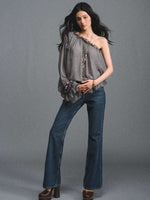 Turquoise One-Shoulder Chiffon Blouse