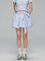 Colorful Buttons Striped College - Style Shirt & Skirt Set