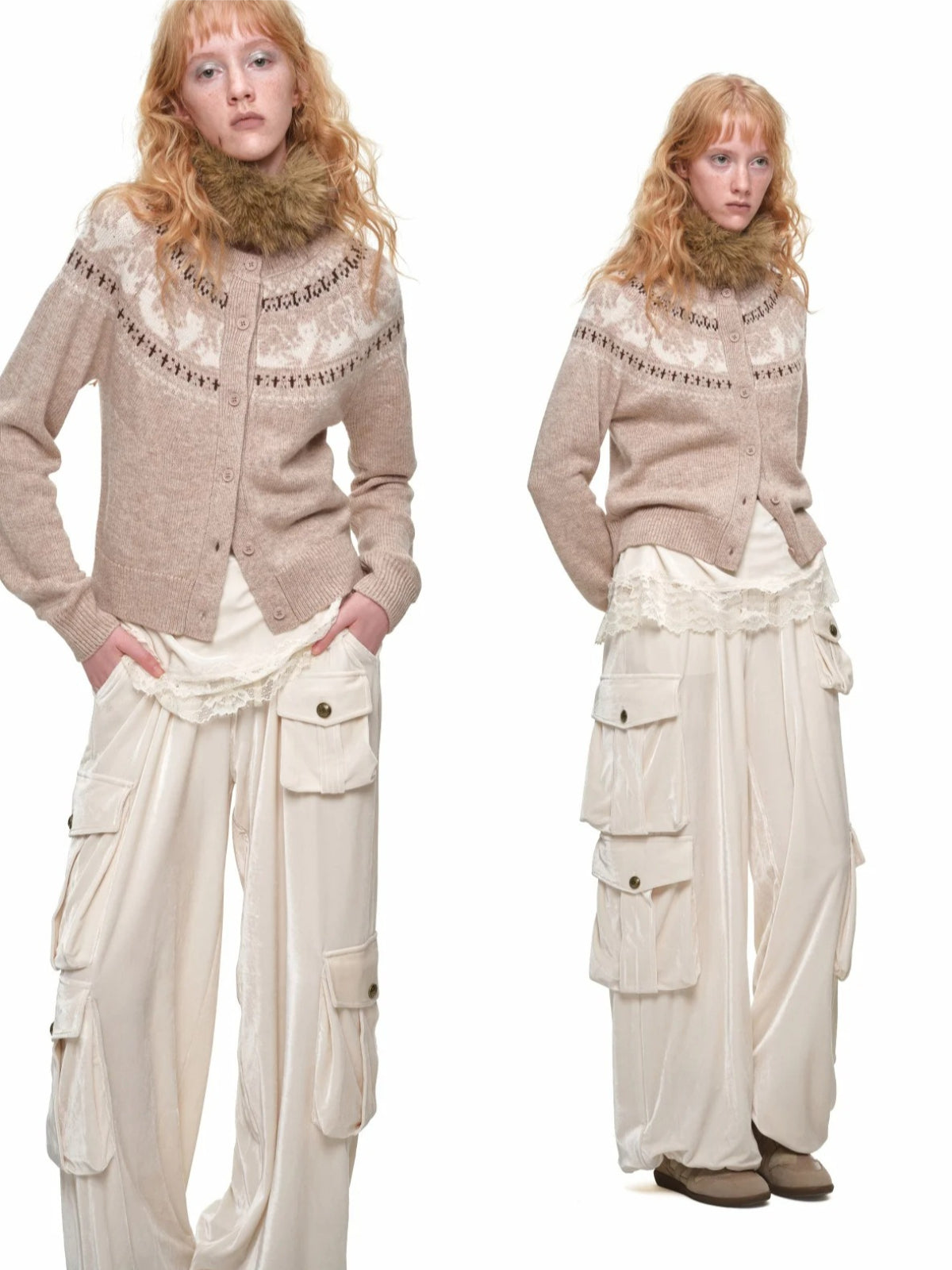 Fair Isle Cat Crewneck Cardigan