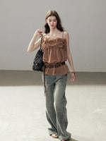 Brown Ruffle Chiffon Top