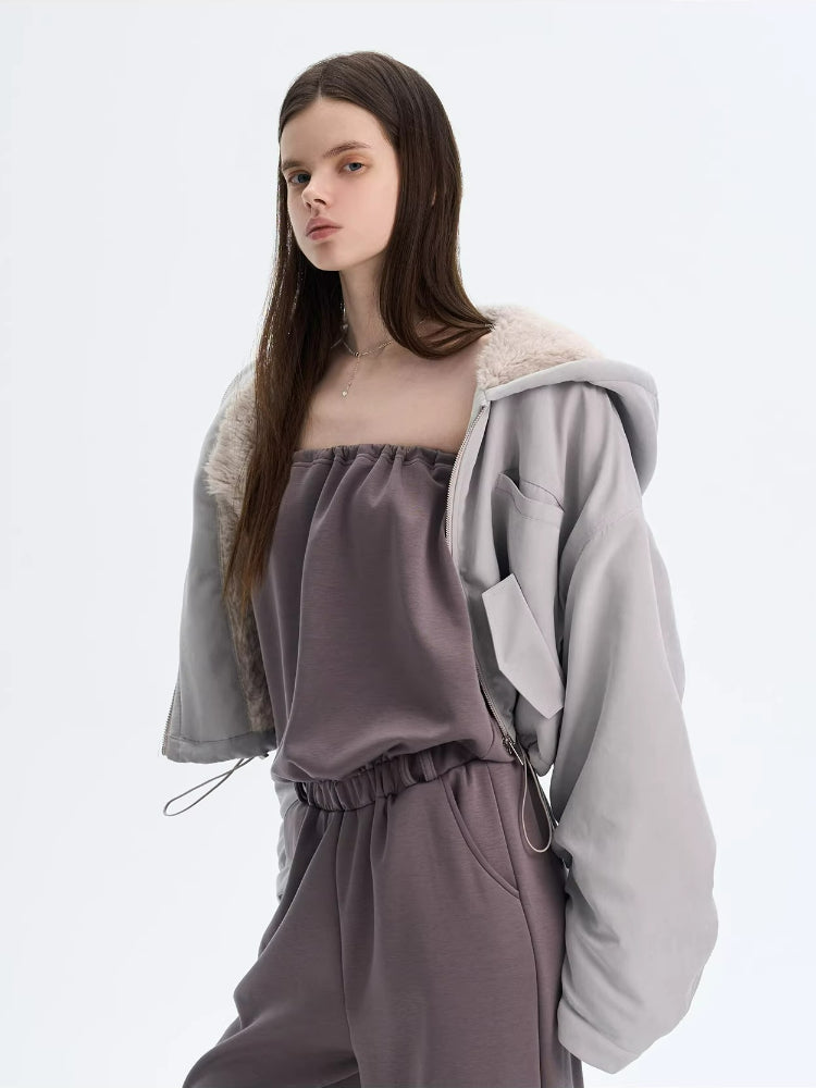 Faux Leather Hooded Cropped Jacket