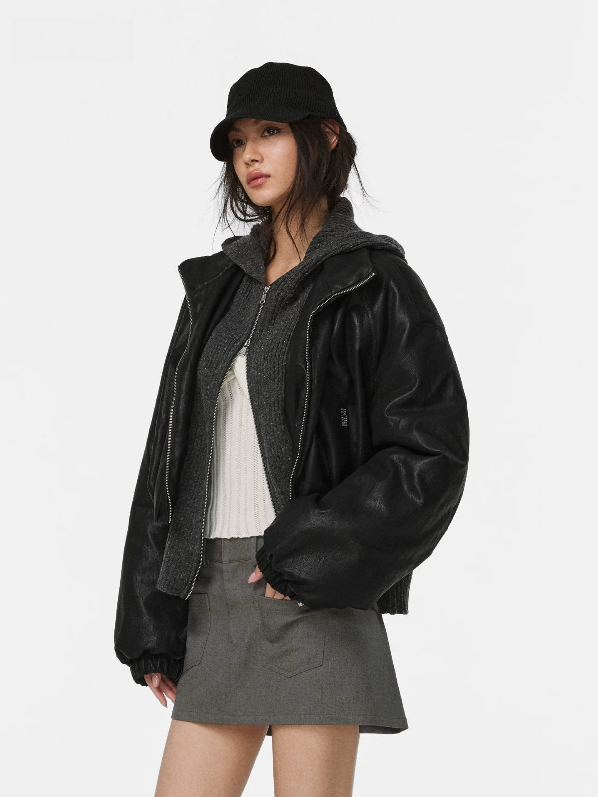 Nocturne Leather Knit Hoodie Coat