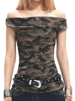 Camo Off-Shoulder Tank Top